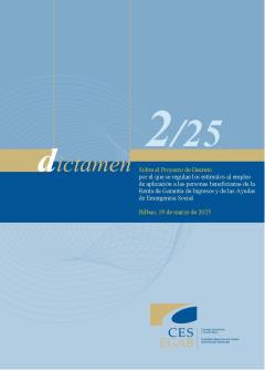 Dictamen 2/25 sobre el Proyecto de Decreto por el que se regulan los estímulos al empleo de aplicación a las personas beneficiarias de la Renta de Garantía de Ingresos y de las Ayudas de Emergencia S.